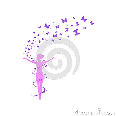 Woman with flying butterflies Vector Illustration