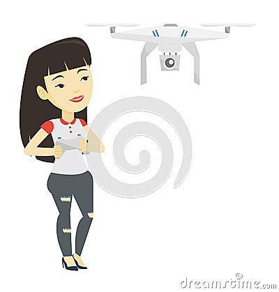 Woman flying drone vector illustration. Vector Illustration