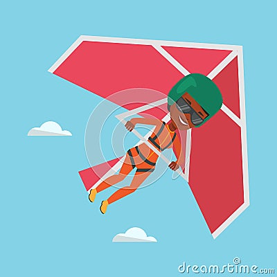 Woman flying on hang-glider vector illustration. Vector Illustration