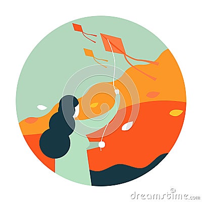 Woman flying a kite. Vector Illustration