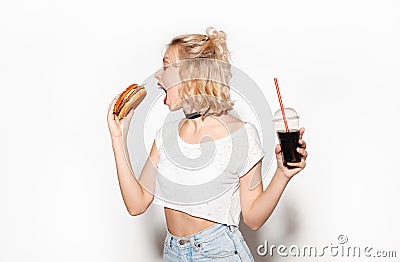 Woman with food and drink Stock Photo