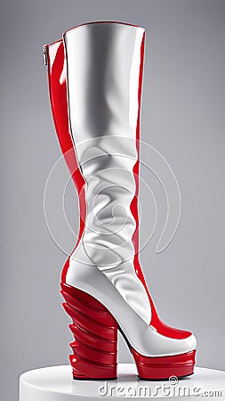 woman footwear, red and white high heel boots, generative ai illustration Cartoon Illustration