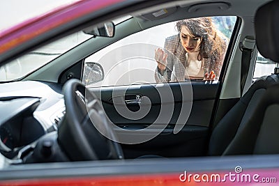 Woman Forgot Her Key Inside Car Stock Photo