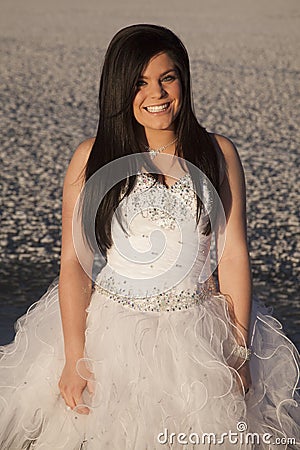 Woman formal dress ice close smile Stock Photo