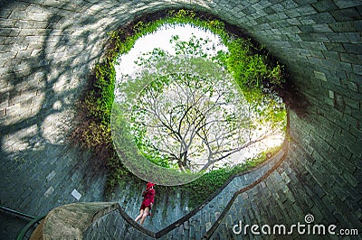 A woman at Fort Canning Park. Stock Photo