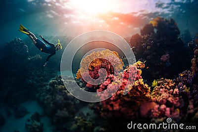 Woman freediver Stock Photo