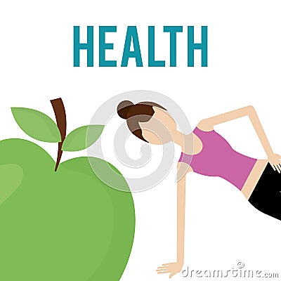 Woman and fresh green apple nutrition health food Vector Illustration