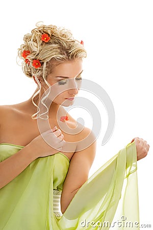 Woman with fresh spring flowers Stock Photo