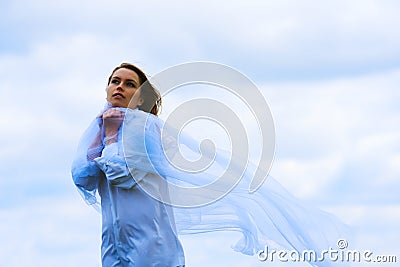 Woman and fresh wind Stock Photo