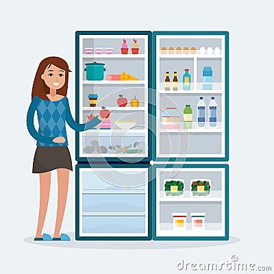 Woman with fridge Vector Illustration