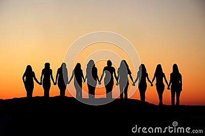 Woman friendship silhouette. Stock Photo