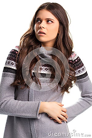 Woman with frightened face. Stock Photo