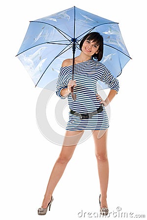 Woman in frock with umbrella Stock Photo