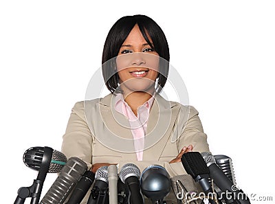 Woman In Front of Microphones Stock Photo