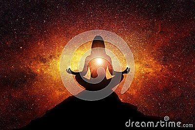 Woman in front the universe Stock Photo