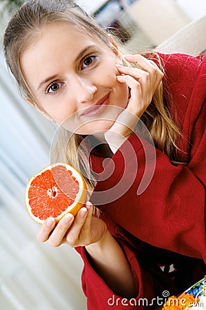 Woman with fruit Stock Photo