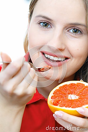 Woman with fruit Stock Photo