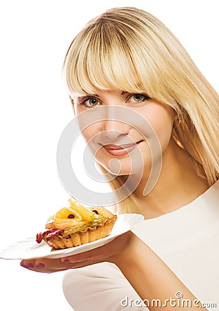 Woman with fruit cake Stock Photo