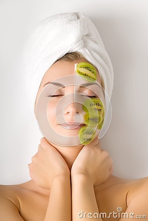 Woman with fruit mask Stock Photo