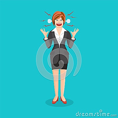 Woman full of anger is shouting something with aggression Vector Illustration
