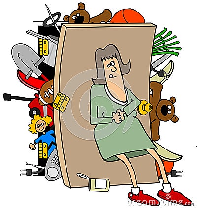 Woman with a full closet Cartoon Illustration