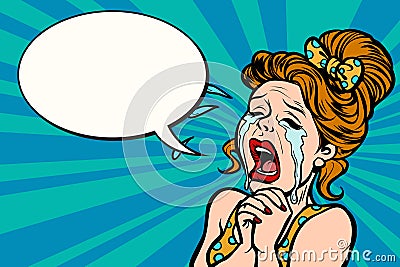 Woman funny cries, many tears Vector Illustration