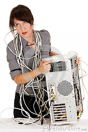 Woman furious with computer Stock Photo