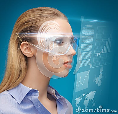 Woman with futuristic glasses Stock Photo