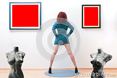 Woman in gallery Stock Photo