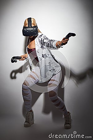 Woman gaming virtual reality Stock Photo