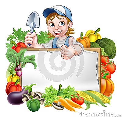 Woman Gardener Vegetables Sign Vector Illustration