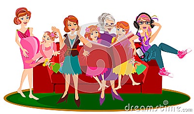 Woman Generations Cartoon Illustration