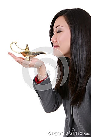 Woman with Genie Lamp Stock Photo