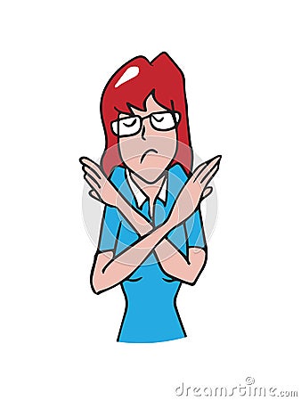 Woman gestures cross hands say no cartoon Vector Illustration