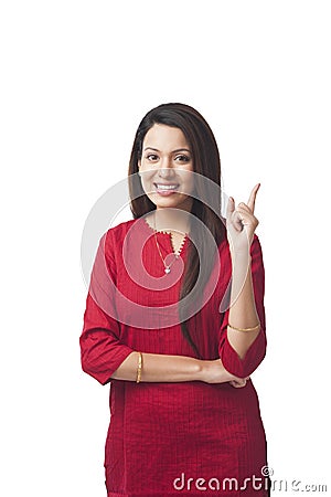 Woman gesturing and smiling Stock Photo