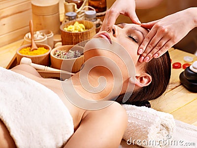 Woman getting facial massage . Stock Photo