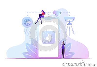 Woman Getting Notification from Smart Control System at Electronic Device Smartphone about Fire Accident Happen at Home Vector Illustration