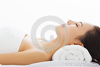 woman getting spa treatment over white background Stock Photo