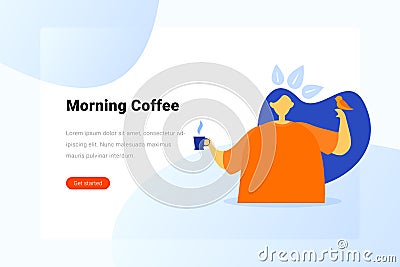 Woman Girl Drinks Coffee Flat vector illustration Vector Illustration