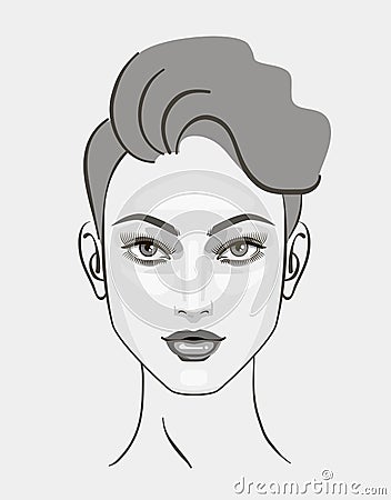 Woman, girl hairstyle, portrait makeup illustration for beauty. Black and White. Vector Illustration