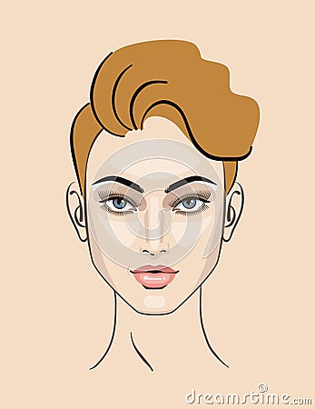 Woman, girl hairstyle, portrait makeup illustration for beauty. Vector Illustration