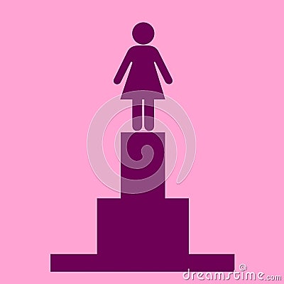 Woman and girl on pedestal - glorification and idealization of ideal female. Superior human being is glorified, praised and ideali Vector Illustration