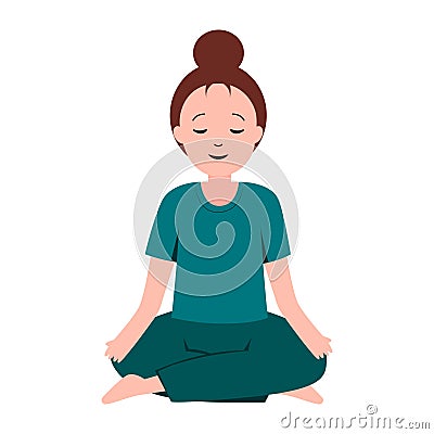 Woman or girl pracing meditation or doing yoga. mindfulness and mental health for illustration Vector Illustration