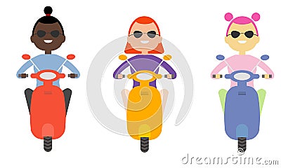 Woman girl riding scooter flat design isolated Vector Illustration