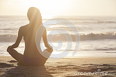 Woman Girl Sitting Sunrise Sunset Bikini Beach Stock Photo