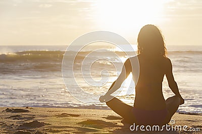 Woman Girl Sitting Sunrise Sunset Bikini Beach Stock Photo