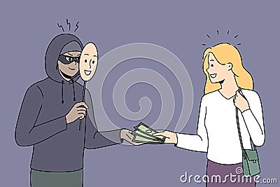 Woman give money to scammer Vector Illustration