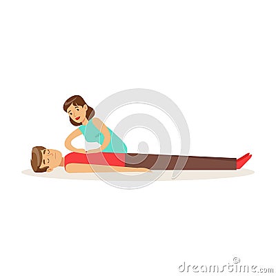 Woman giving a CPR cardiac massage for breathless man, reanimation procedure first aid vector Illustration Vector Illustration