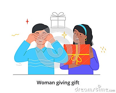 Woman giving gift Vector Illustration