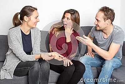 Woman giving good news Stock Photo